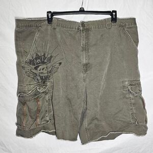 Vintage y2k khaki olive green skull cyber grunge emo cargo shorts